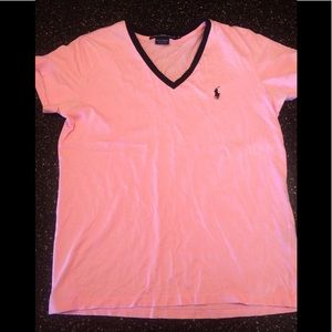 Ralph Lauren Pink with Navy trim V-neck T-shirt